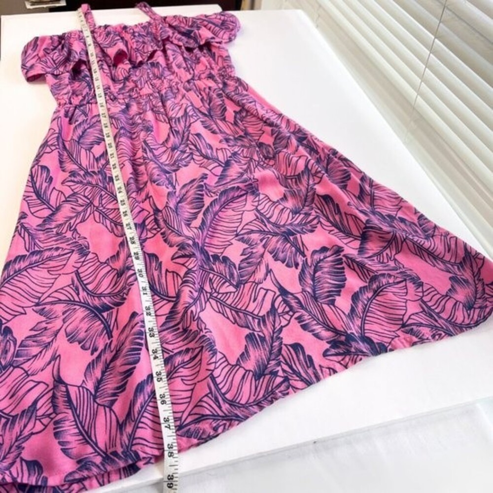 Women's Tropical Print Ruffled Dress with Adjustable Straps Size M-9 Juniors - Picture 9 of 13